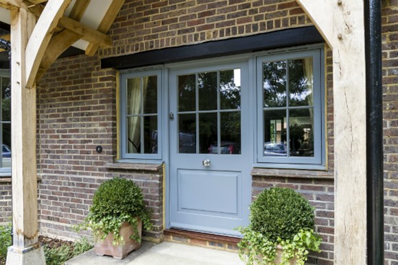 Blue Timber Entrance Door With Casement Windows.jpg