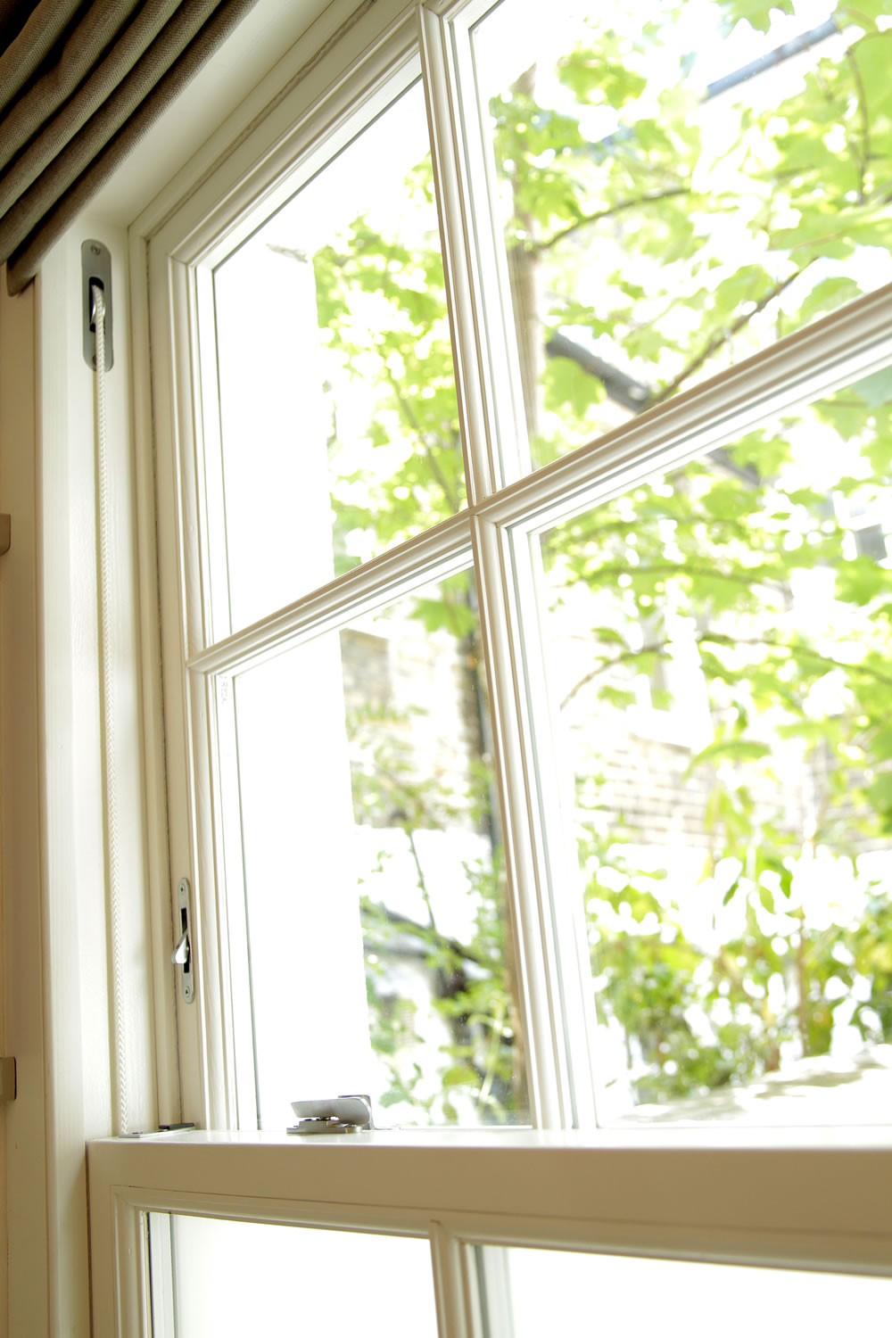 Timber box sash windows close up