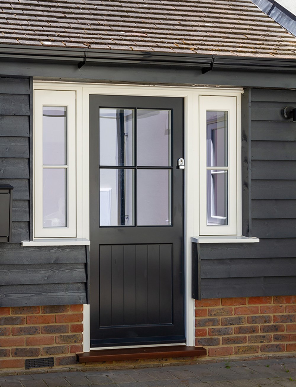 Timber single back door with flush sidelights