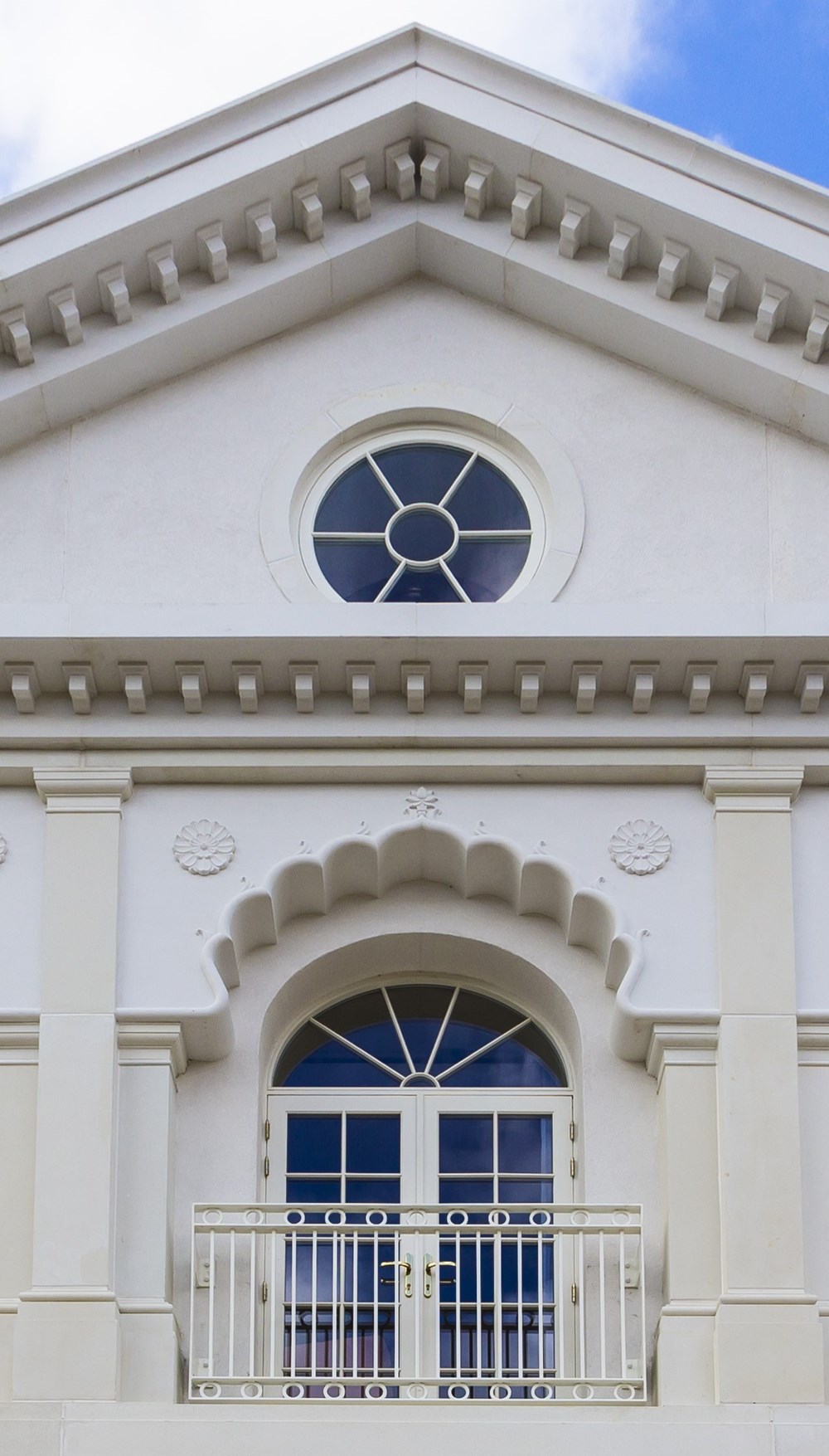 Modern french doors with bespoke toplight, and circle window