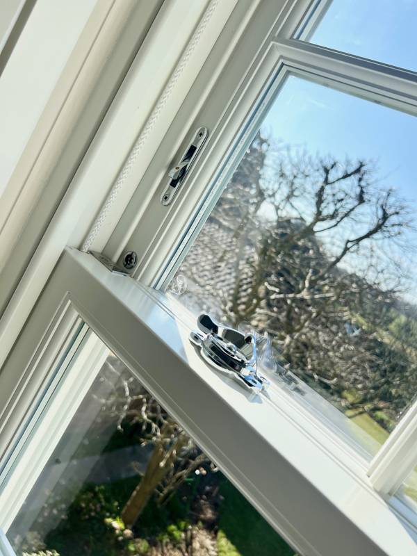 close up of the interior of a sliding sash timber window