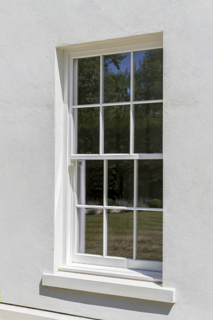 close-up of white Timber box sash window